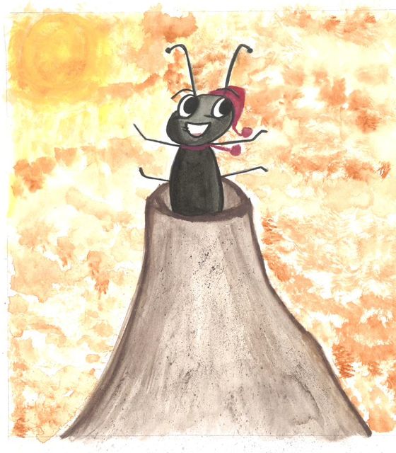 Ant Chloe on the anthill at sunset