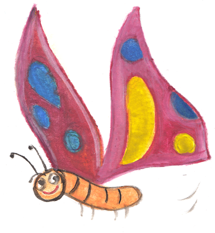 Clem the butterfly, fluttering beside her